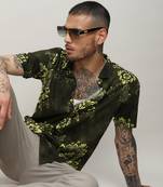 Men's forest green ethnic motif shirt