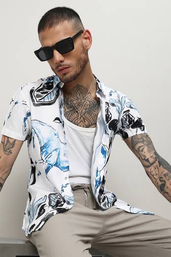 Men's black & blue foliage horse shirt