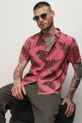 Men's brown contrast fern shirt