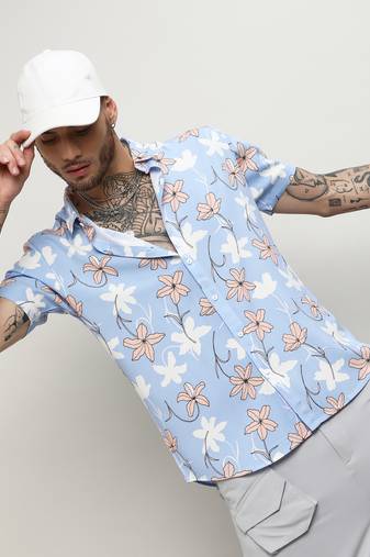 Men's sky blue airy flower shirt