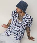 Men's indigo blue maxi floral block shirt