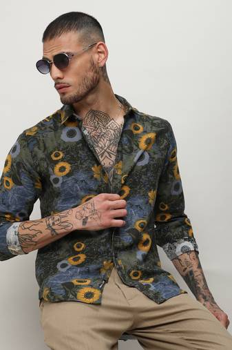 Men's multicolour botanical abstract shirt