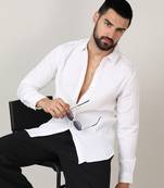 Men's chalk white self-design striped shirt