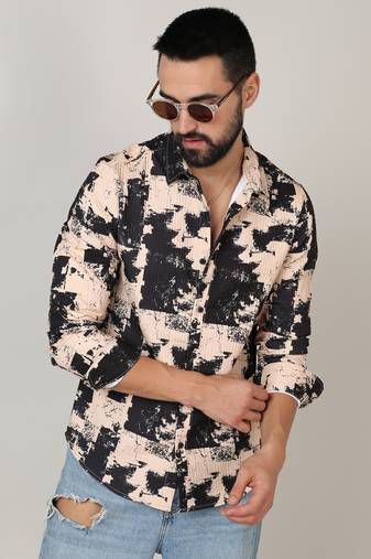 Men's beige & black paint strokes shirt