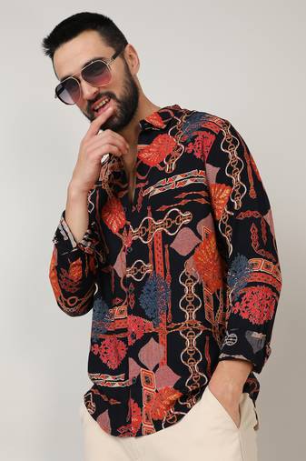 Men's crimson red & navy blue artistic block shirt