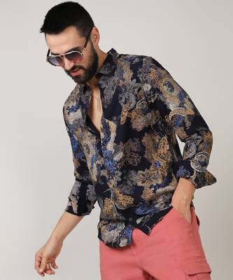 Men's royal blue & midnight black paisley flora shirt 1