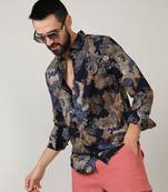 Men's royal blue & midnight black paisley flora shirt