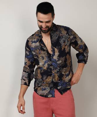 Men's royal blue & midnight black paisley flora shirt 2