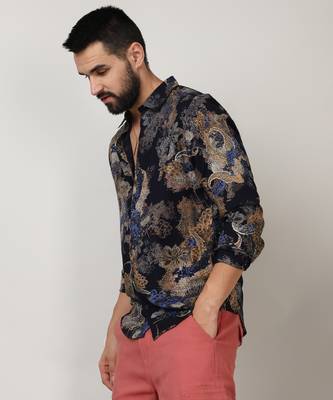 Men's royal blue & midnight black paisley flora shirt 3