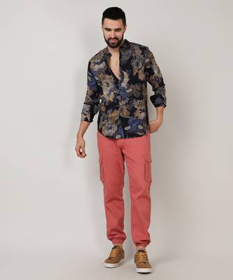 Men's royal blue & midnight black paisley flora shirt 4