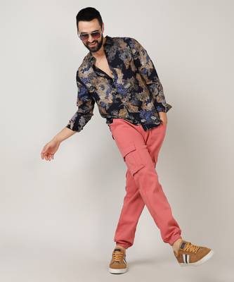 Men's royal blue & midnight black paisley flora shirt 5