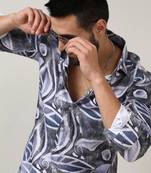 Men's charcoal grey & prussian blue marble foliage shirt