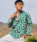 Men's emerald green & ivory white contrast block shirt