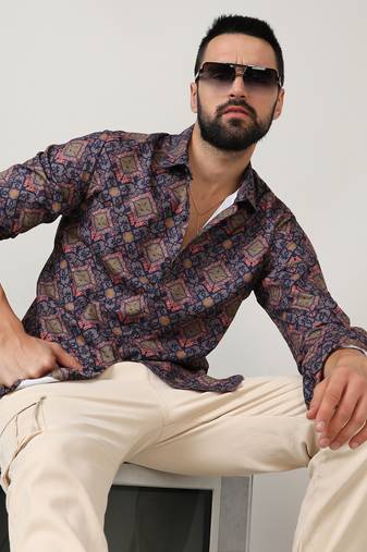 Men's heather purple ethnic geometric shirt