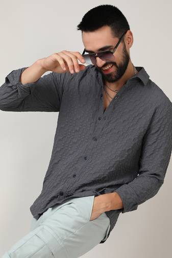 Men's charcoal grey embossed geometric shirt