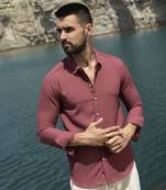 Men's blush red self-design striped shirt