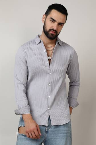 Men's moon grey self-design striped shirt