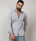Men's moon grey self-design striped shirt