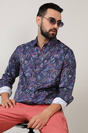 Men's navy blue paisley shirt