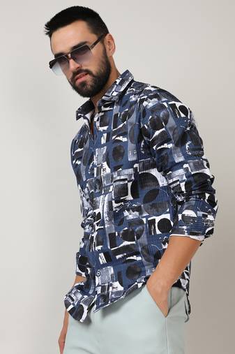 Men's navy blue & midnight black abstract geometric shirt