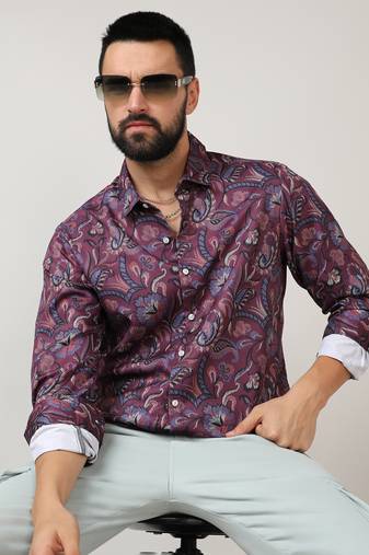 Men's burgundy red paisley shirt