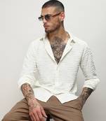 Men's ivory white self-design wave shirt