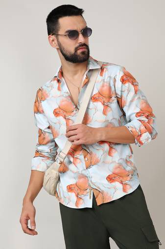 Men's sienna brown & light blue marble shirt