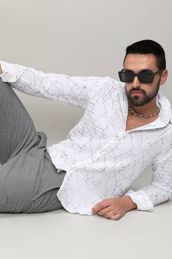 Men's chalk white holographic veined textured shirt