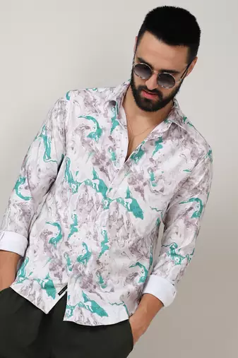 Men's moon grey & sea green fluid marble shirt