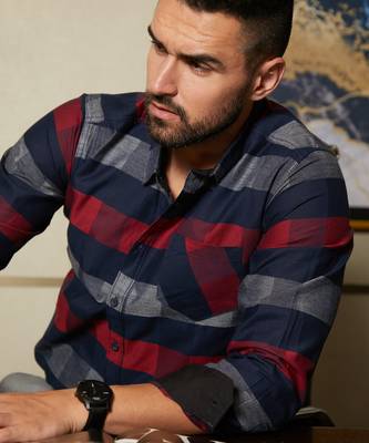 Men's navy blue & red gun club check shirt 1