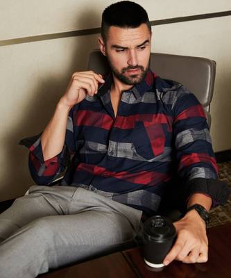 Men's navy blue & red gun club check shirt 2