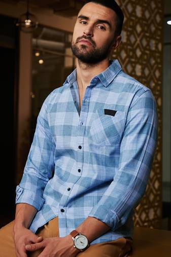 Men's cotton blue checks shirt