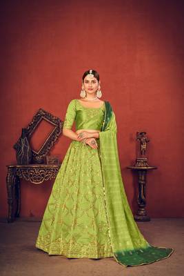 Beautiful Green Art Silk Lehenga Choli Set With Dupata 2