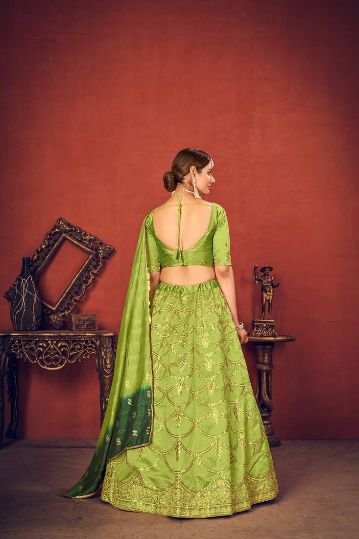 Beautiful Green Art Silk Lehenga Choli Set With Dupata
