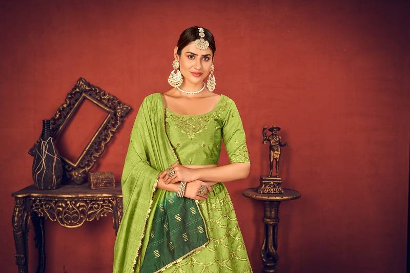 Beautiful Green Art Silk Lehenga Choli Set With Dupata