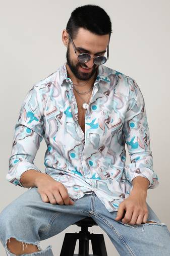 Men's sky blue & ivory white fluid fade shirt