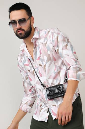 Men's nude pink & ivory white petal block shirt