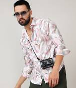 Men's nude pink & ivory white petal block shirt