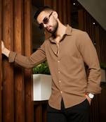 Men's tan brown stripe-creased shirt