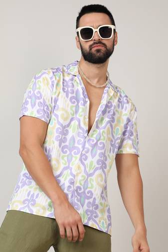 Men's lilac & pale yellow ethnic shirt