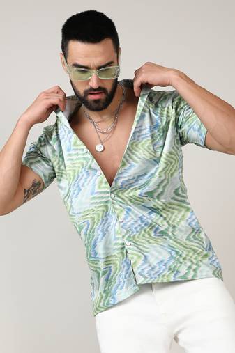 Men's grass green & navy blue ripple shirt
