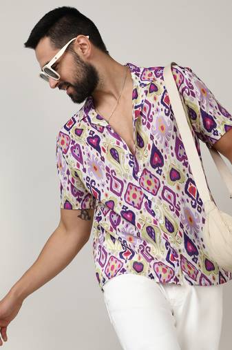 Men's lavender & pear yellow ethnic shirt