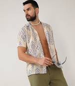 Men's pale yellow & powder blue ethnic shirt