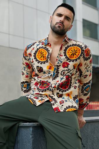 Men's multicolour ethnic floral shirt