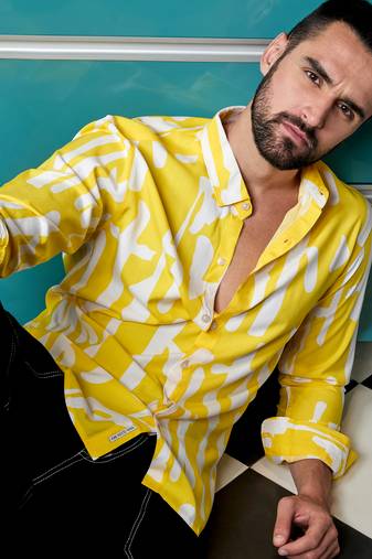 Men's lemon yellow abstract print shirt