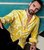 Men's lemon yellow abstract print shirt