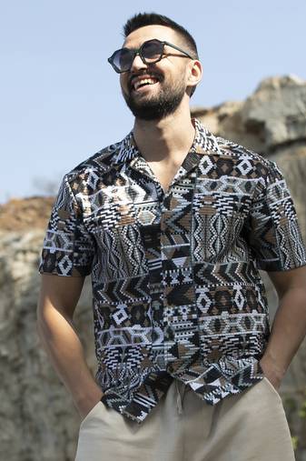 Men's mocha brown & sage green bohemian shirt