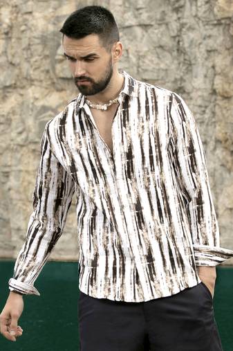 Men's beige & black ombre strokes shirt