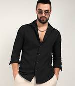 Men's midnight black embossed micro check shirt