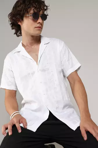 Men's chalk white embroidered heathered shirt